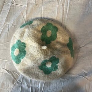 Urban Outfitters Cream Beret with Teal Flowers, OS